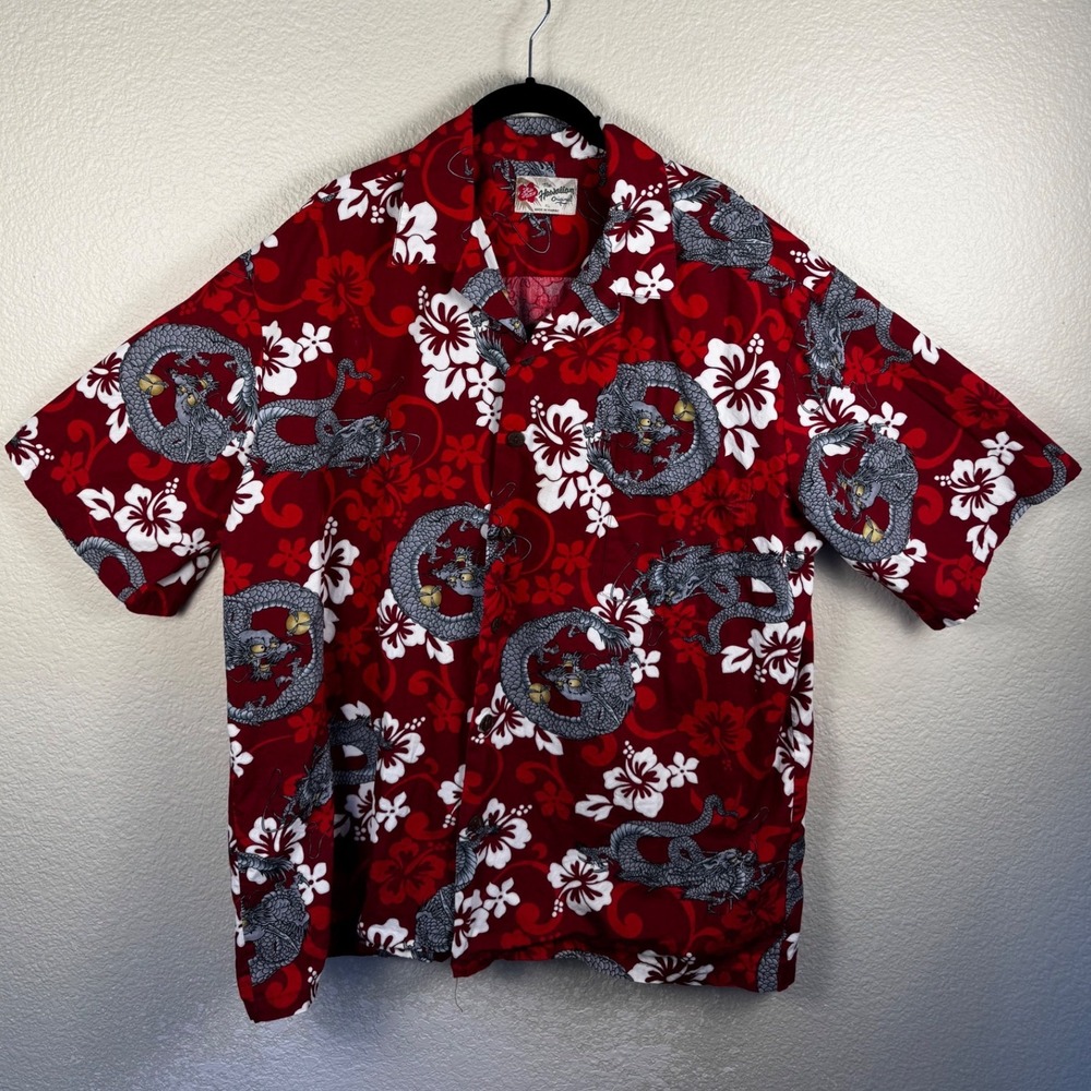 Vintage Hilo Hattie The Hawaiian Original Shirt Mens XL Dragon Floral Aloha Y2K